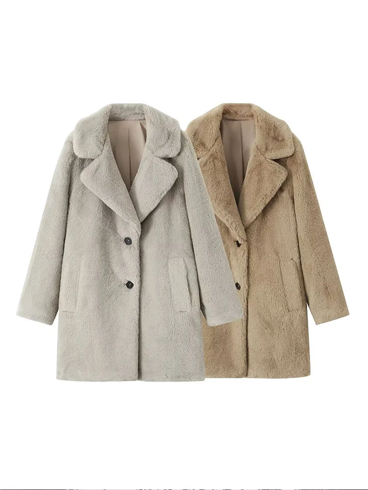 

Женское пальто из искусственного меха PB & ZA, винтажная однобортная куртка с длинным рукавом и карманами, универсальная повседневная женская верхняя одежда, шикарная Новинка