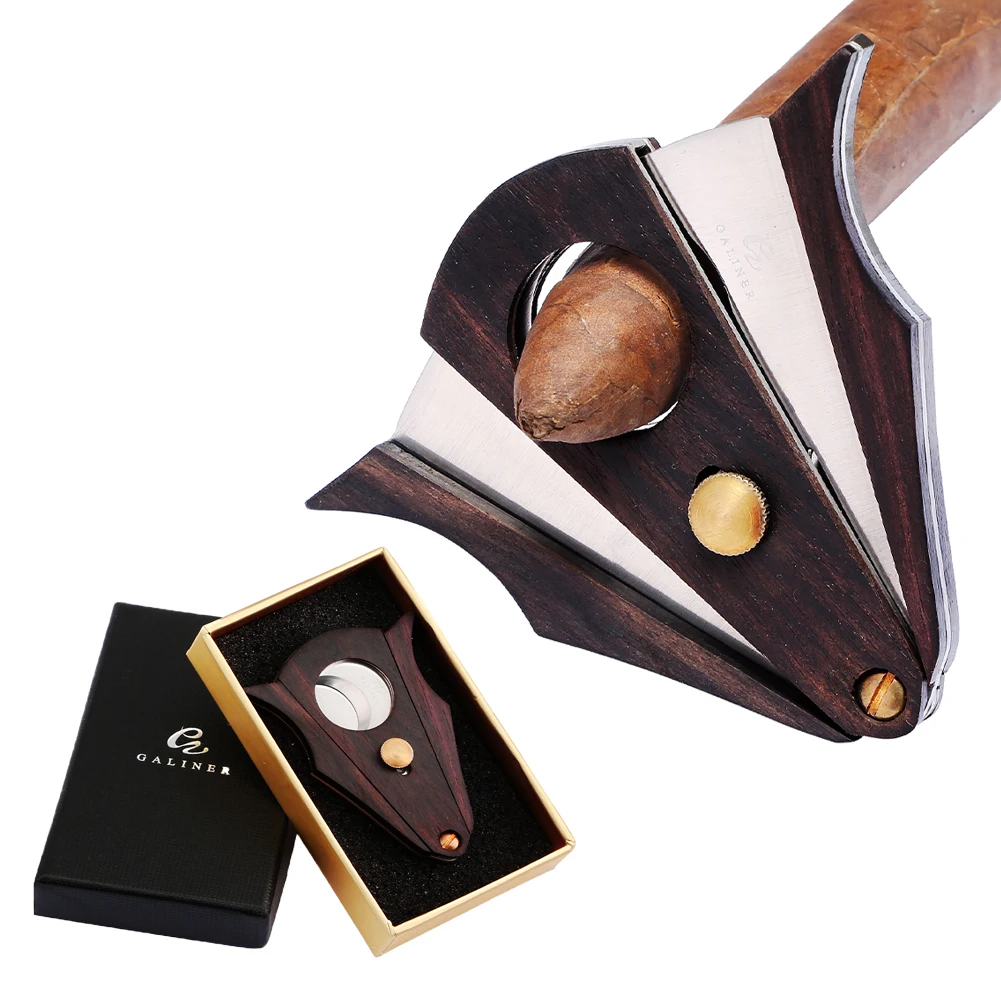 

GALINER Cigar Cutter Wood Knife Sharp Double Bladed Guillotine Portable Smoking Accessories For Men Scissors Tobacco Puro Cutter