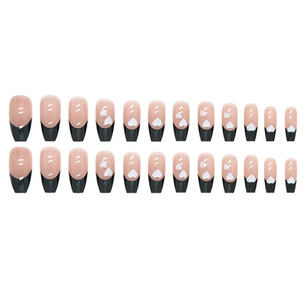 

2022 24PCS Long Press on Nail Cute White Heart Design Fake Nail Full Coverage Nails Manicure Salon DIY Art Artificial Nails