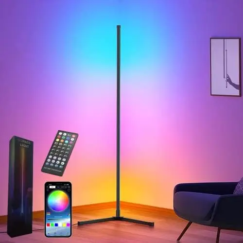 

Floor Lamp,60\u201D Smart RGB LED Corner Lamp with App and Remote Control, Color Changing Ambience Light with Music Sync, Easy t