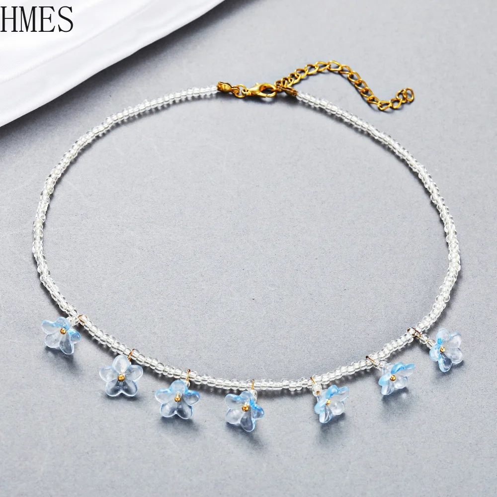 

HMES Bohemian 2022 New Rice Beads Flower Necklace Bea Ladies Necklace Wholesale Summer Jewelry Accessories Woman
