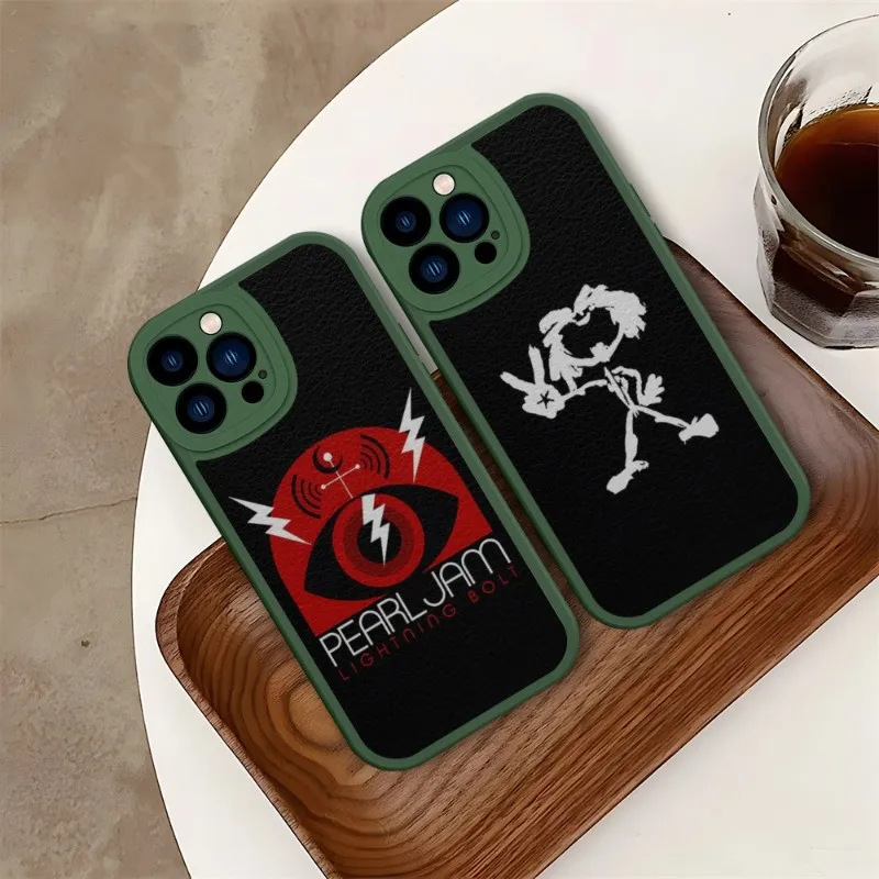 

R-Rock Band Pearl Jam Phone Case Green For IPhone 14 11 13 12 Pro Max Mini Xs X Xr 7 8 Plus SE2020 Leather Texture Coque