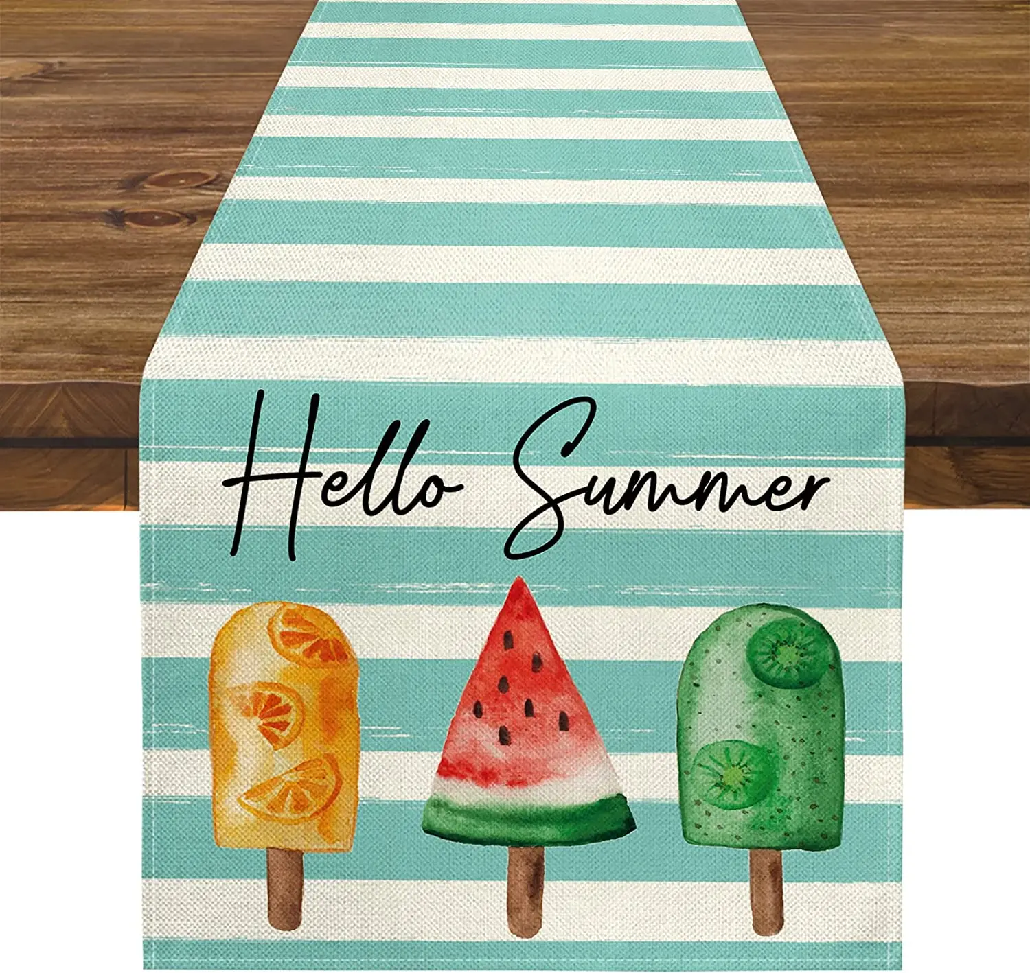 Hello Summer Ice Cream Table Runner Sandy Beach Holiday Party Decoration Tablecloth Kitchen Dining Table Home Decor Table Cover