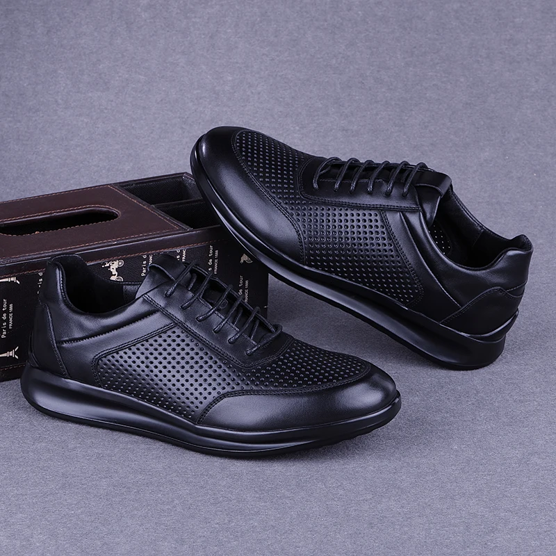 Foreign Trade Men's Shoes Genuine Leather Summer Hollow Breathable Full-grain Perforated Porous Running Sneaker... |