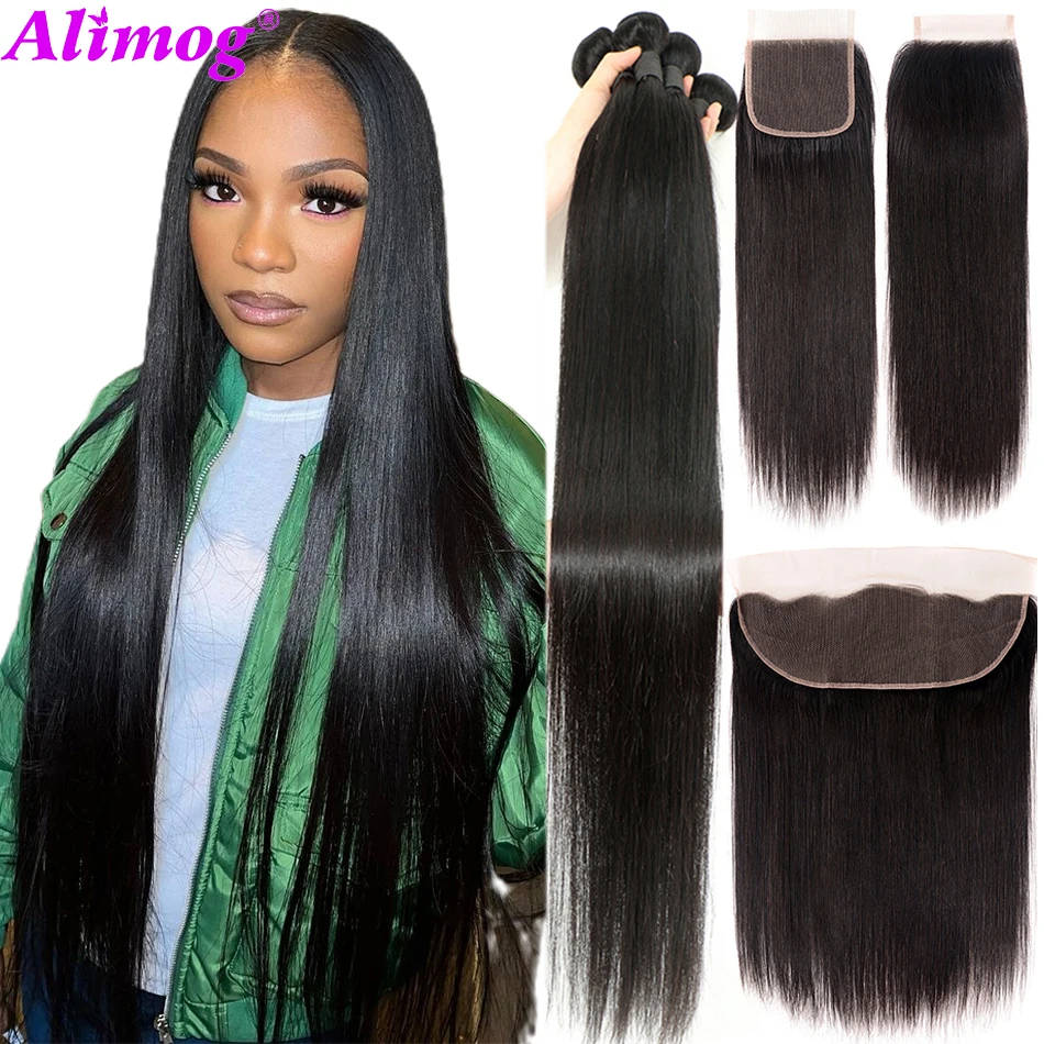 

Bone Straight Hair Bundles With Frontal 13x4 Transparent Lace 100% Remy Human Hair Peruvian Bundles With 5x5 Hd Lace Closure