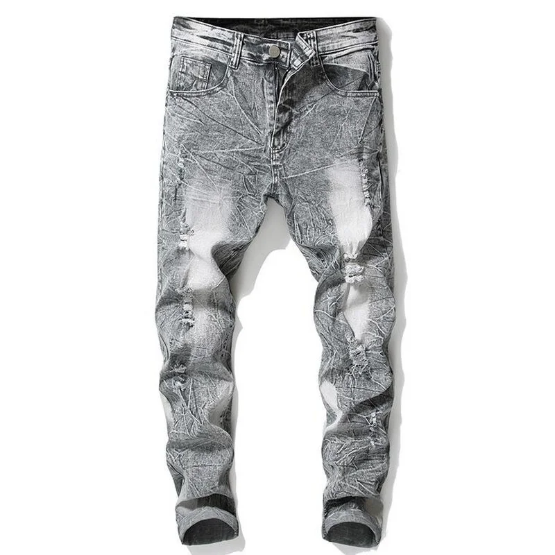 VXO Mens Jeans Retro Washed Slim Skinny Biker Classic Casual Denim Male Red Gray Trousers Pencils Denim Pants Size 28-42