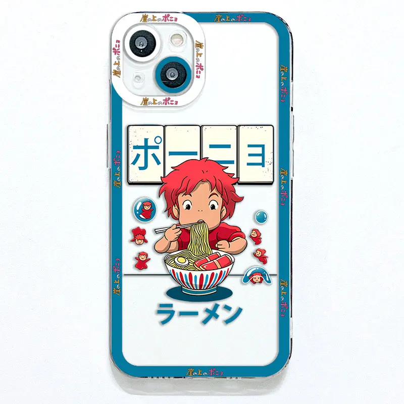 Ponyo Cute Art Phone Case For iPhone 14 13 12 11 Pro Max Mini X XR XSMAX SE20 8 7 6 6S Plus Transparent TPU Lens Creative Cover images - 6
