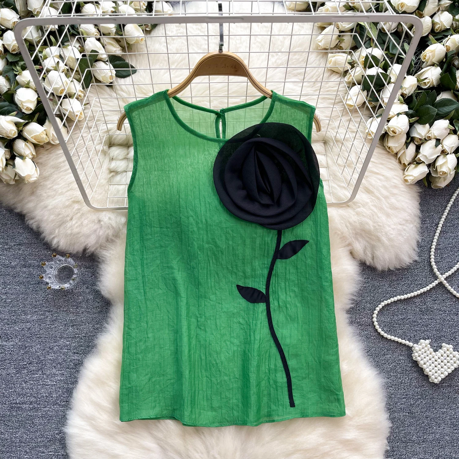 Женская шифоновая блузка без рукавов в стиле ретро