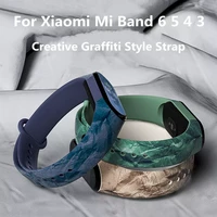 creative graffiti style strap for xiaomi mi band 6 5 4 3 replacement silicone wristband for xiaomimi band 6 5 mi6 sport bracelet