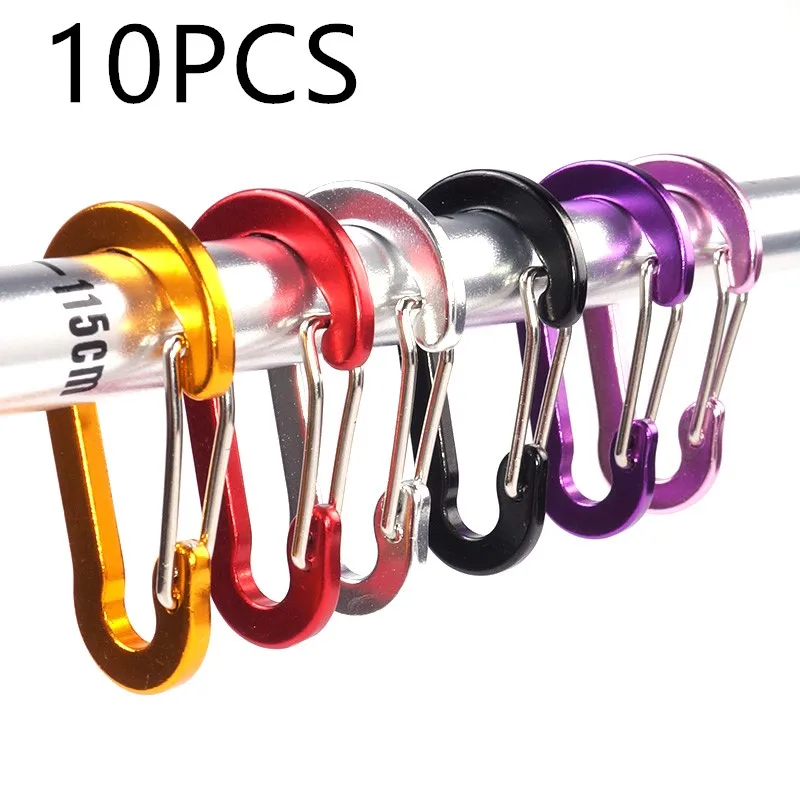 

10Pcs/Set Carabiners Aluminum Alloy D Carabiner Spring Snap Clip Hooks Keychain Climbing Carabiner for Keys Camping Tools
