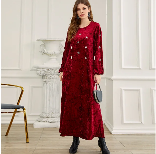 Red Ramadan Eid Mubarak Kaftan Abaya Dubai Arabic Turkey Islam Indian Muslim Dress Abayas For Women Prayer Clothes Robe Femme