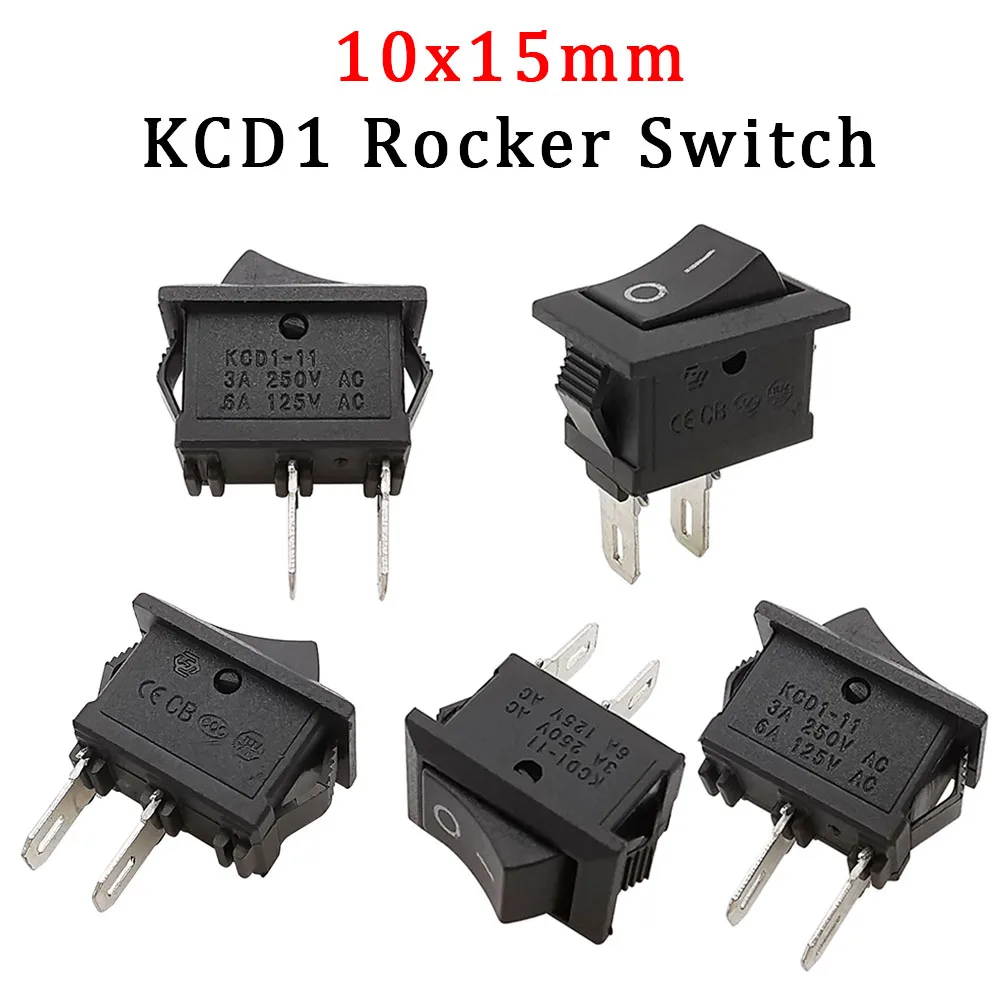 

5/10/20 шт. черный клавишный переключатель KCD1 2Pin 10x15 мм SPST мини-кнопочный переключатель 3A 250 В переменного тока на 2 Позиции защелкивающиеся выключатели для лодки