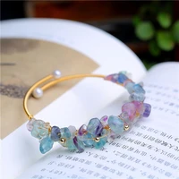 1pcs natural colored crystalcolored fluorite gravel wrapped 14k gold bracelet suitable for ladies european and american fashion