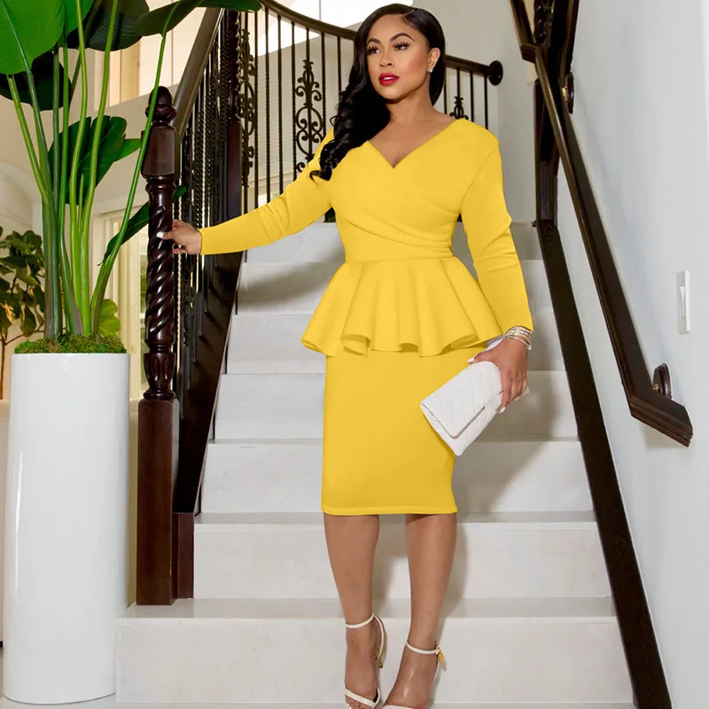 

Znaiml 2023 Elegant Office Lady Party Club Dresses Work to Wear Peplum Women Knee-length Bodycon Pencil Midi Dress Vestidos