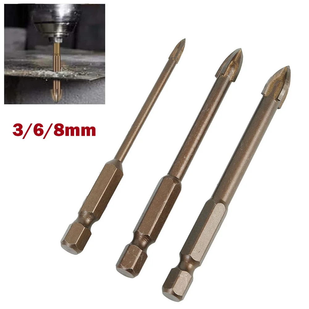 

3 Pcs Multifunctional Cross Drill Bits 3/6/8mm Head 6.35mm Hex Shank Universal Alloy For Wood Tile Marble Drilling Power Tools