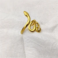 lovely snake shape open adjustable finger ring for women high quality stainless steel gold simple ring fine jewelry girl gift