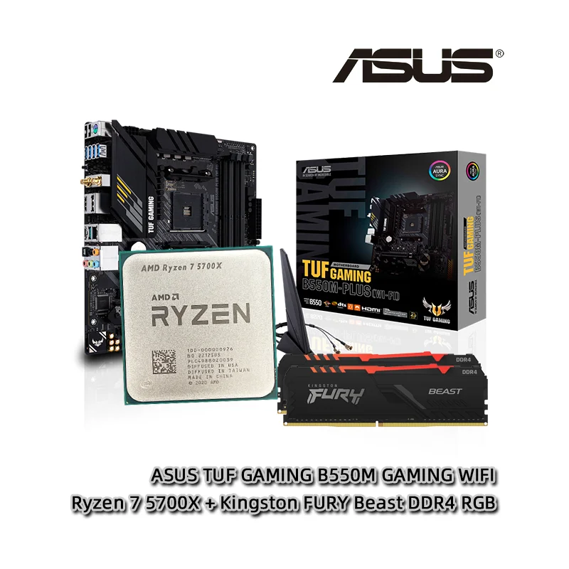 AMD R7 5700X CPU + ASUS TUF GAMING B550M PLUS материнская плата с WIFI Kingston FURY Beast DDR4 32G (16G * 2) 3200 RGB MHz RAMs Suit