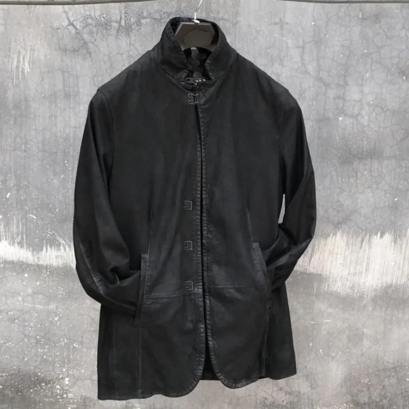 

Мужская куртка из натуральной кожи, винтажная высококачественная повседневная смарт-куртка с регулируемым приталенным вырезом из овечьей ...