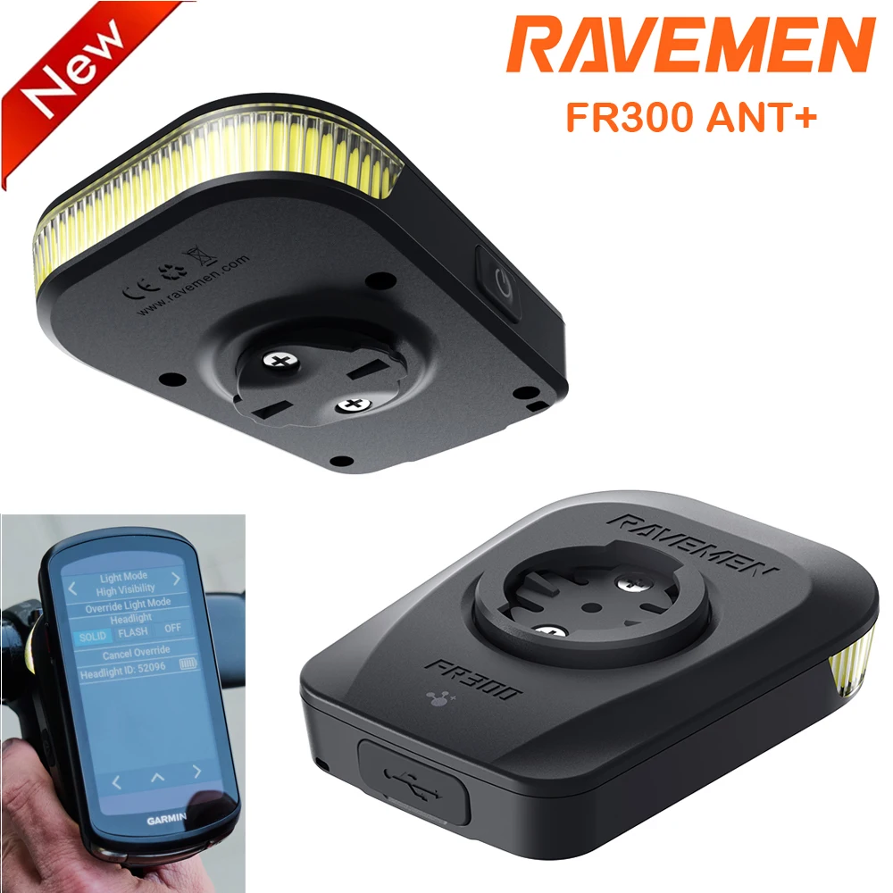 Фото RAVEMEN FR300 ANT + передний фонарь для велосипеда для подключения Garmin, умнее управление, велосипедная светодиодная фара с автоматическим включением/выключением, перезаряжаемая от USB №1