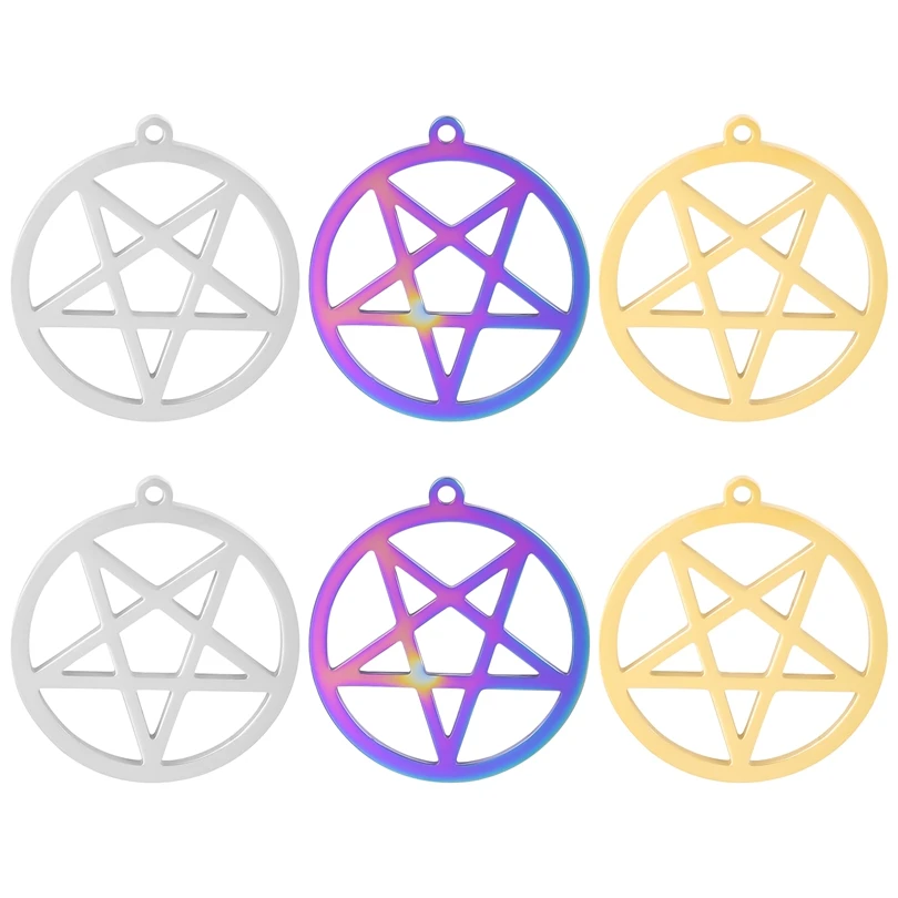 

5pcs/Lot Stainless Steel Pentagram Charms Star Round Charms Pendant For Jewelry Making DIY Necklace Handmade Craft Accessories