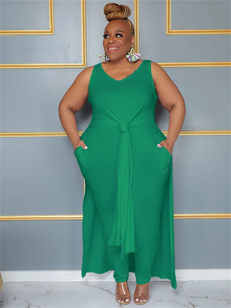 Plus Size Women Clothing Dress and Pants Sets Long Top and Leggings Pockets Solid Two Piece Sets Whole 3xl 4xl 5xl 6xl