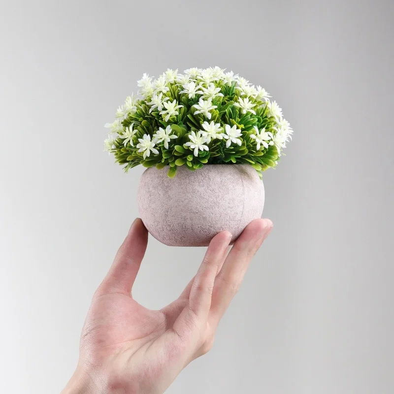 

Simulation Mini Small Potted Fake Flower Pulp Bonsai Artificial Green Plant Semicircle Gypsophila for Home Office Greening Decor