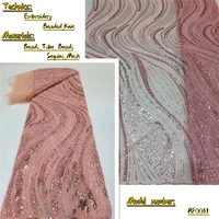 oemg newest style tulle lace fabric handmade beaded french net lace fabric with sequins nigerian lace fabric for wedding rf0039