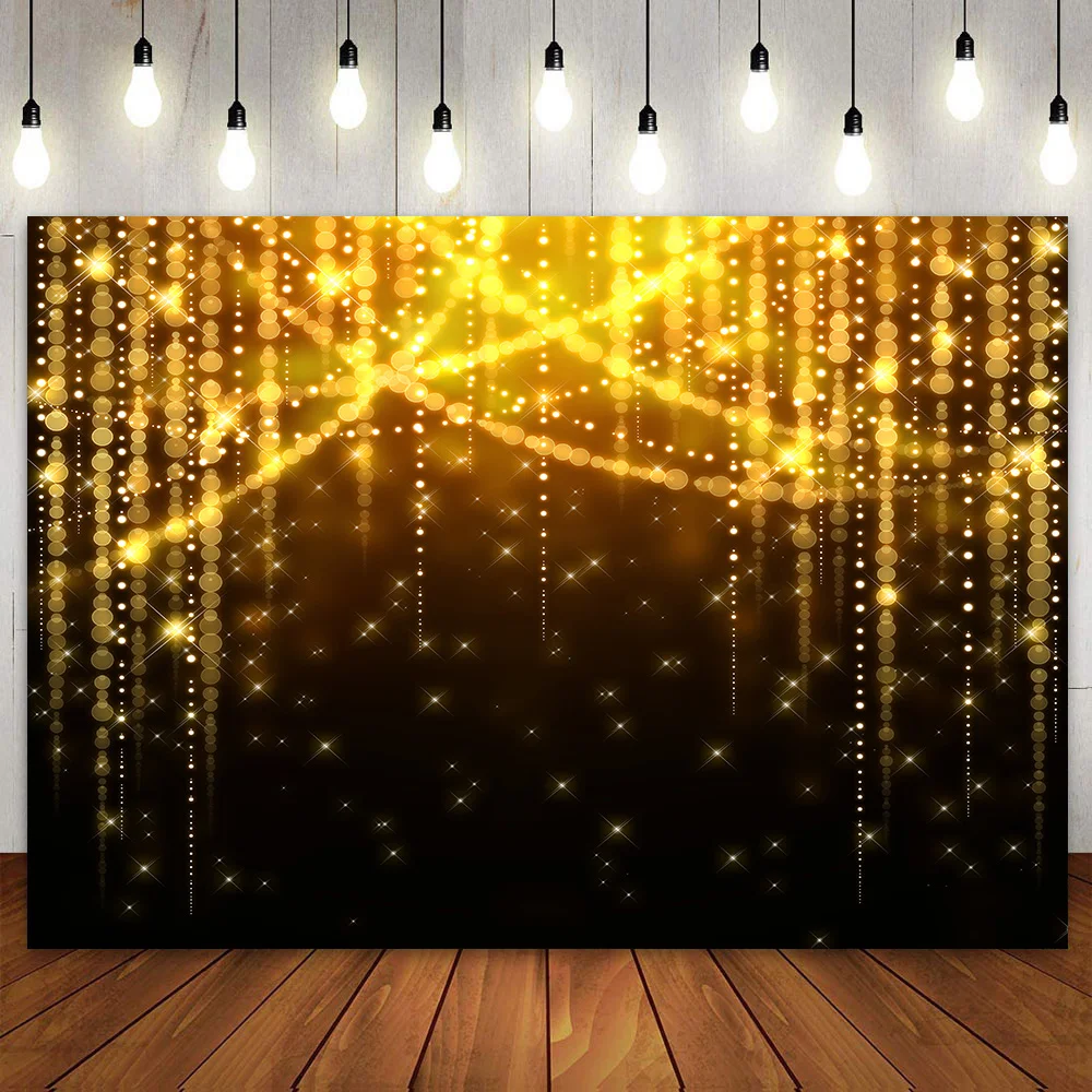 

Black Gold Glitter Bokeh Dripping Curtain Happy Birthday Backdrop Photography Background Party Decoration Banner for Men Women