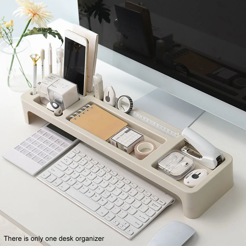 

Monitor Riser Computer Base Desk Organizer Desktop Holder Home Office Rack Stand Multi Grids Shelf Space Saving Keyboard Storage