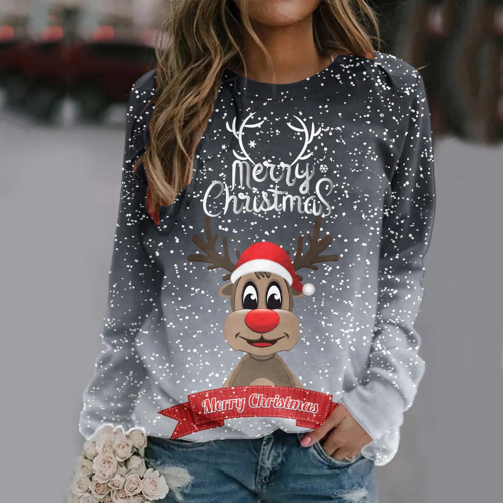 

Pullover Sweater Tops For Womens Merry Christmas Print O Neck Lightweight Jacket Women Lightweight Jogging Suits Women