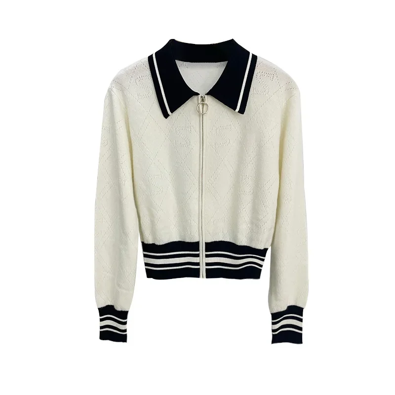 

VII 2023 Brand S Women's Cardigan Autumn Winter Female Clothing Colorblocked Lapel Zipper Fashion Knit Top Free Shipping Offers