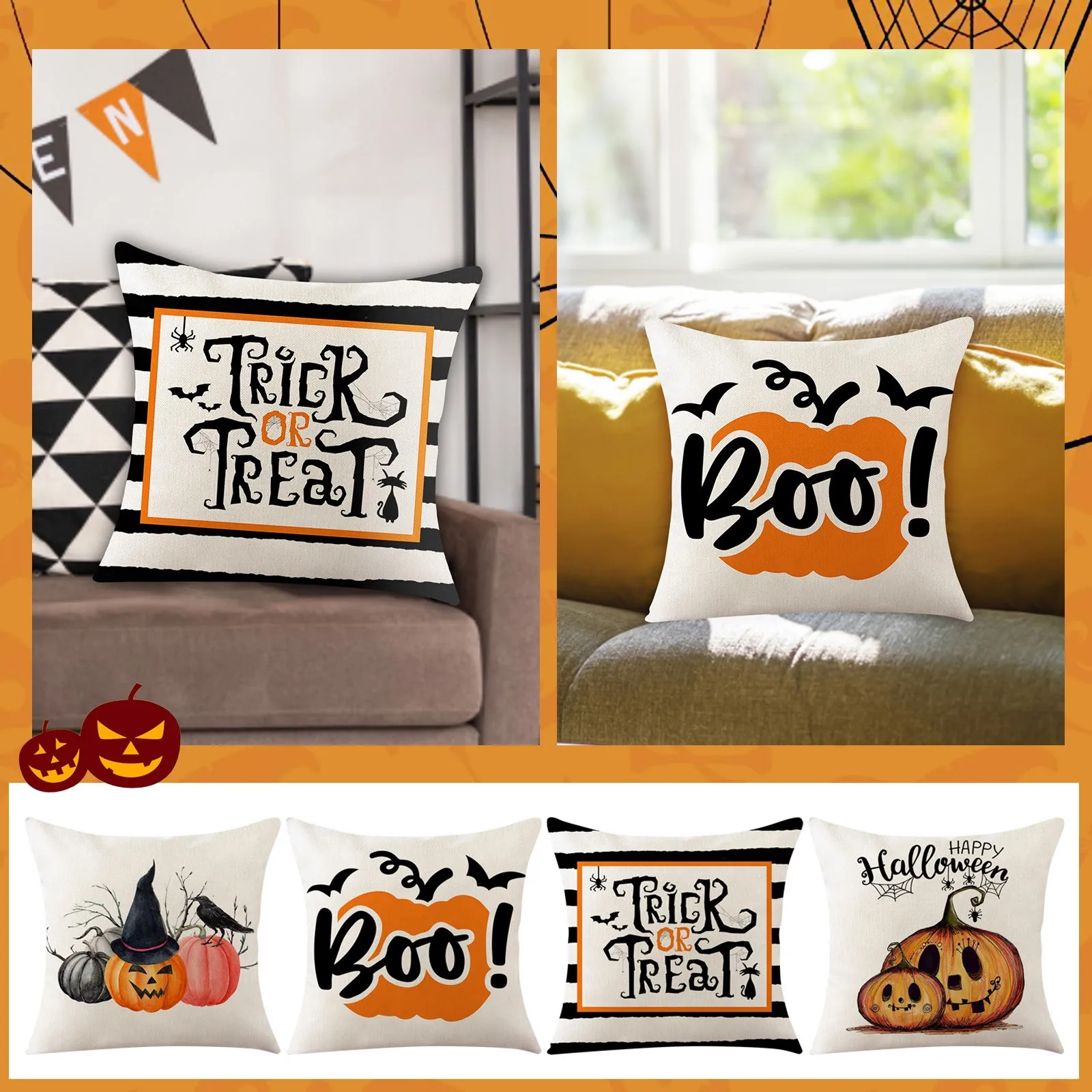

4PC Halloween Horror Home Sofa Cover Decorative Cushion Throw Pillows Navy Fall Pillow Covers Decorative Pillow for Bed