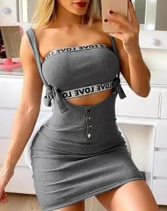 

Women Two Piece Outfits 2022 Autumn Sexy Letter Pattern Sleeveless Bandeau Crop Top & Suspender Mini Skirt Set Female Clothing