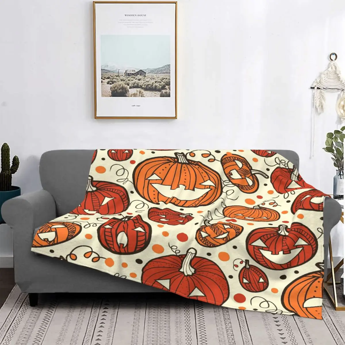 Оранжевое флисовое украшение в виде тыквы призрака портативное тонкое одеяло