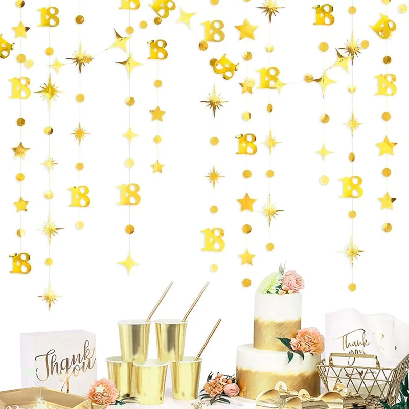 Золото 18 украшений с днем рождения номер круглая бумажная гирлянда в горошек