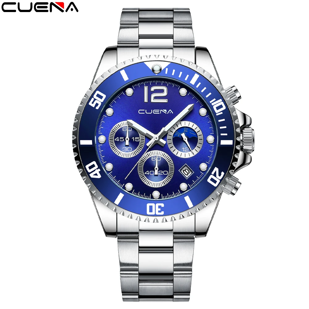

CUENA 2022 New Men's Watch Top Brand Luxury Stainless Steel Casual Quartz Watch Men's Sports Waterproof Clock Relogio masculino