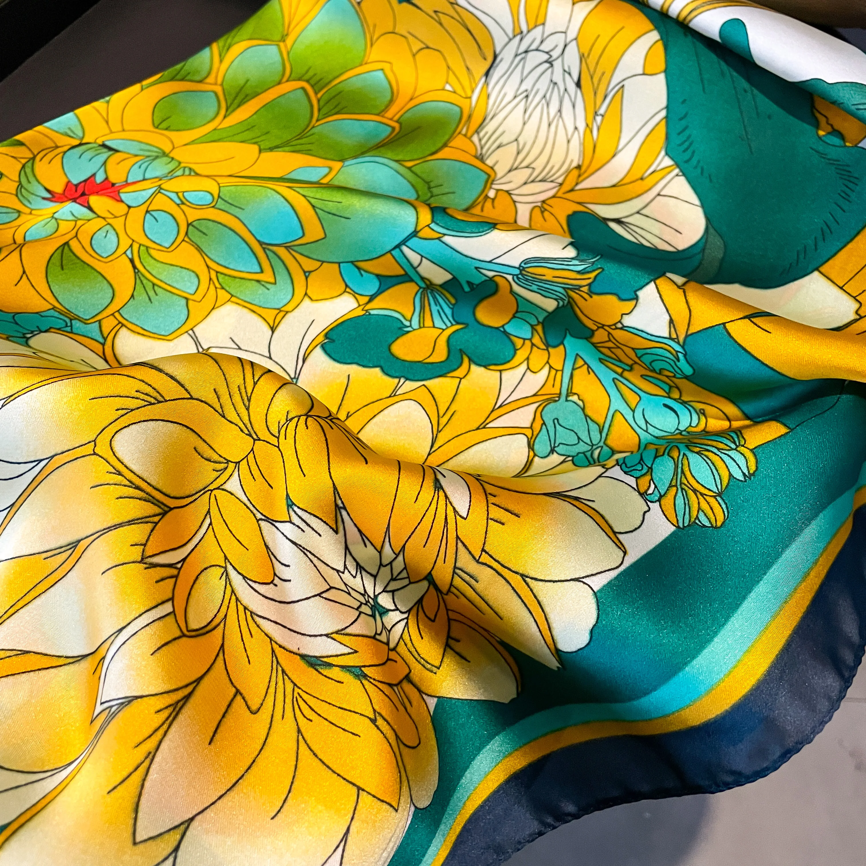 Женский Шелковый Шарф С Цветочным Принтом Квадратный Модный Головной Убор Шаль