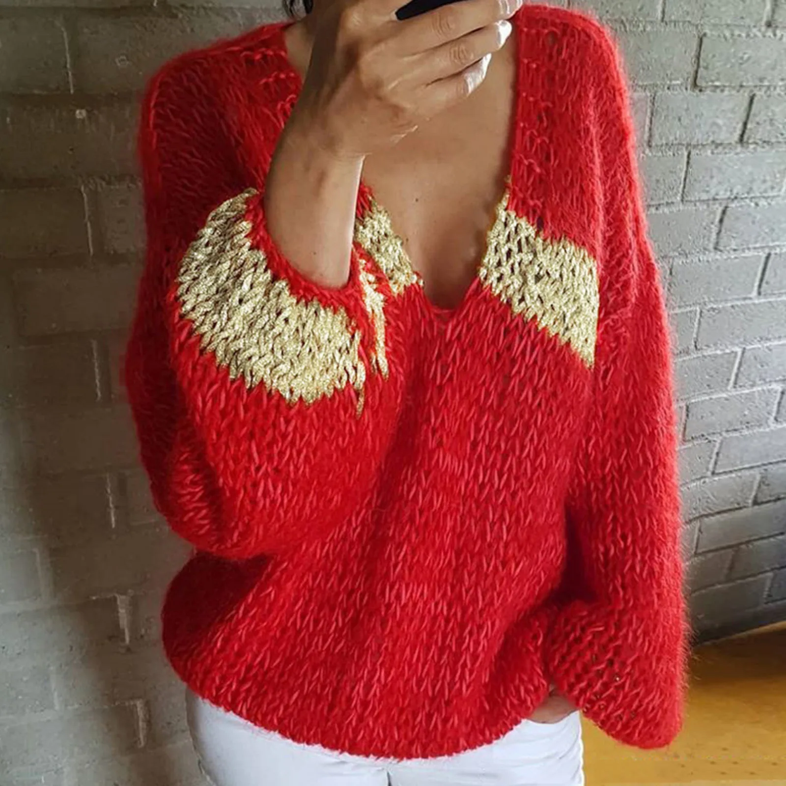 

Women Knitted Pullover Sweaters Casual Retro Deep V Long Sleeve Jumper Sweater Female Autumn Winter Warm Tops свитер женский