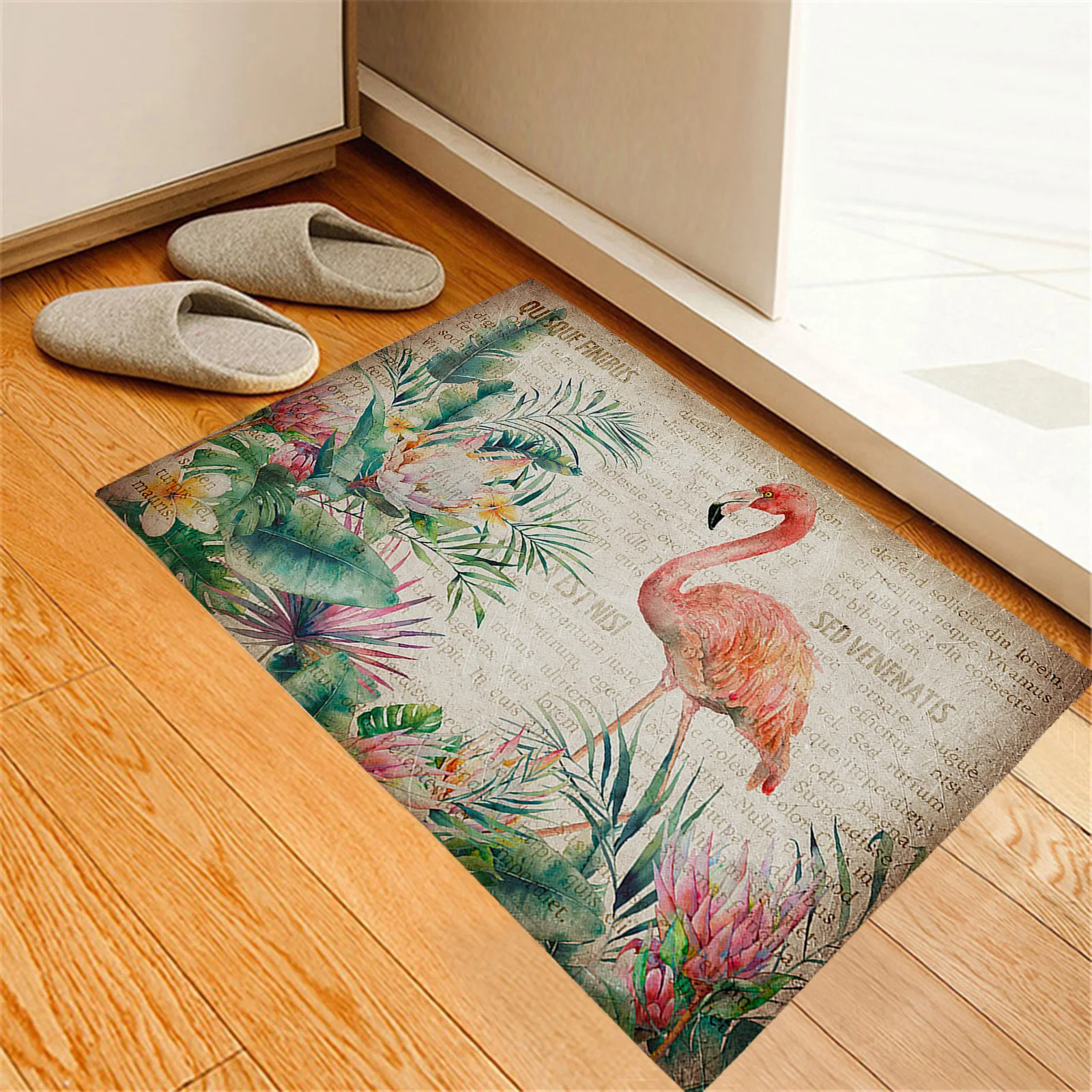 

Тропические растения с фламинго, фотообои для входной двери, противоскользящий мягкий ковер для гостиной, кухни, спальни