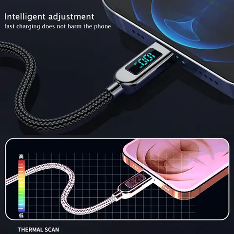 7A 100W PD Кабель для быстрой зарядки типа C к кабелю типа C 6A 66W Кабель с цифровым дисплеем USB-типа C для Xiaomi HUAWEI Macbook iPad