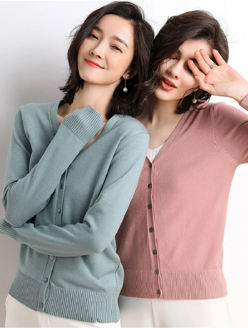 

Autumn Women's Casual Tops Solid Color Fashion V-neck Knitted Cardigan Short Style Female Sweaters Cropped Oversized Y2k Clothes