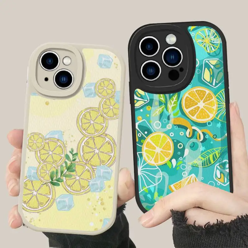 

Summer green leaves fruit lemon Phone Case Hard Leather For iPhone 14 13 12 Mini 11 14 Pro Max Xs X Xr 7 8 Plus