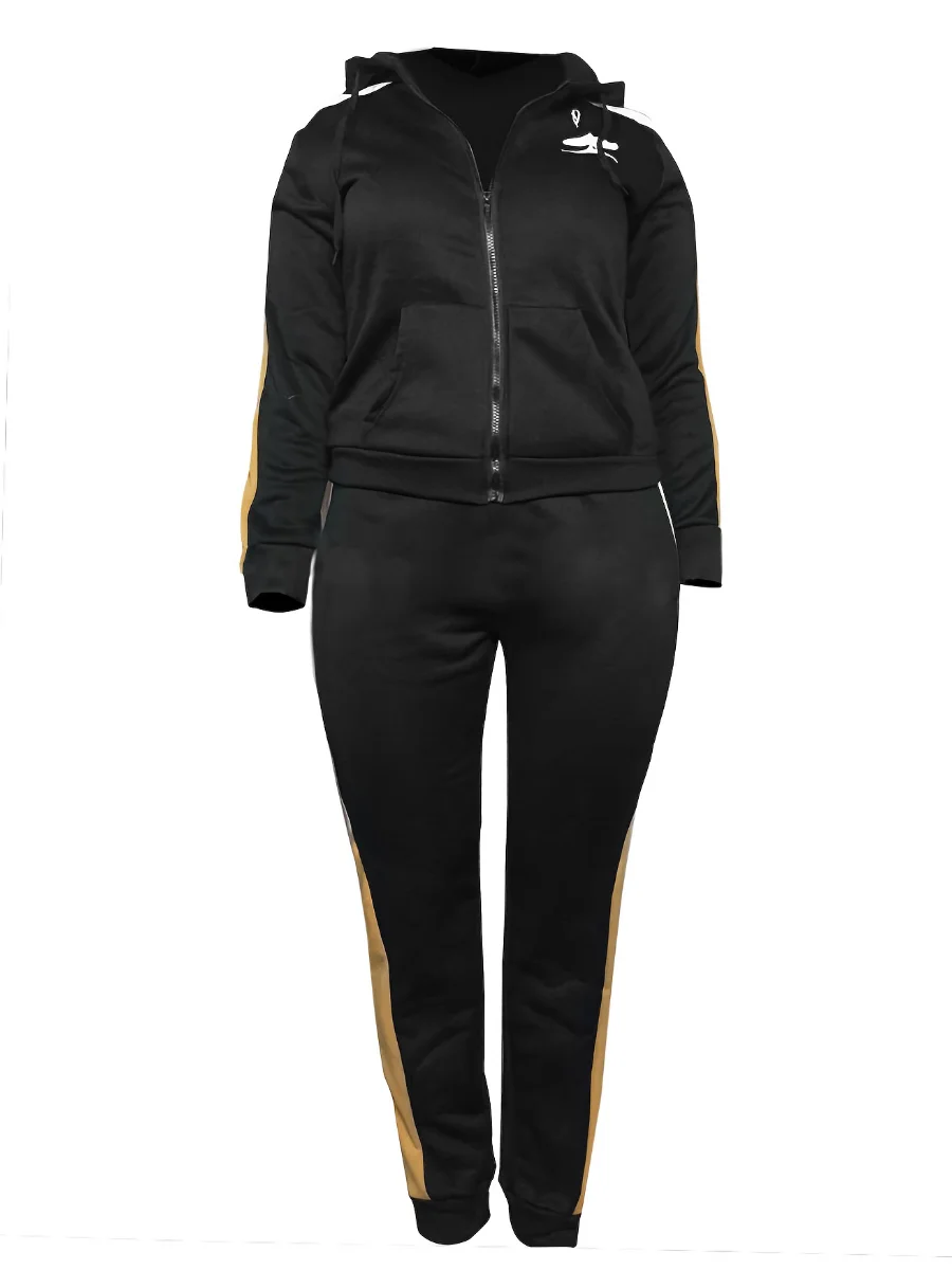 LW размера плюс комплект из двух предметов с капюшоном воротником полосатый