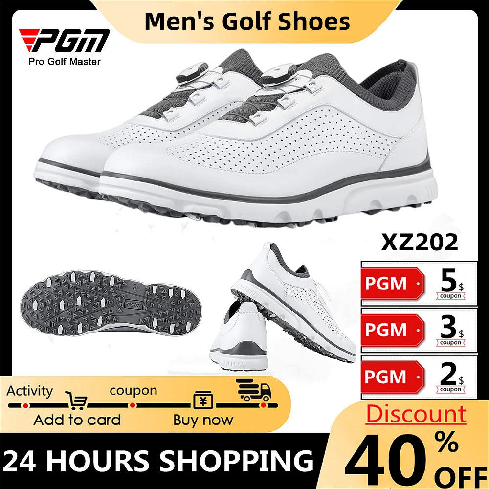 PGM Men's Golf Shoes New Golf Sneakers Ventilation Breathable Anti-Slip Microfiber Leather Ultralight Lace Up Flyknit Sneakers