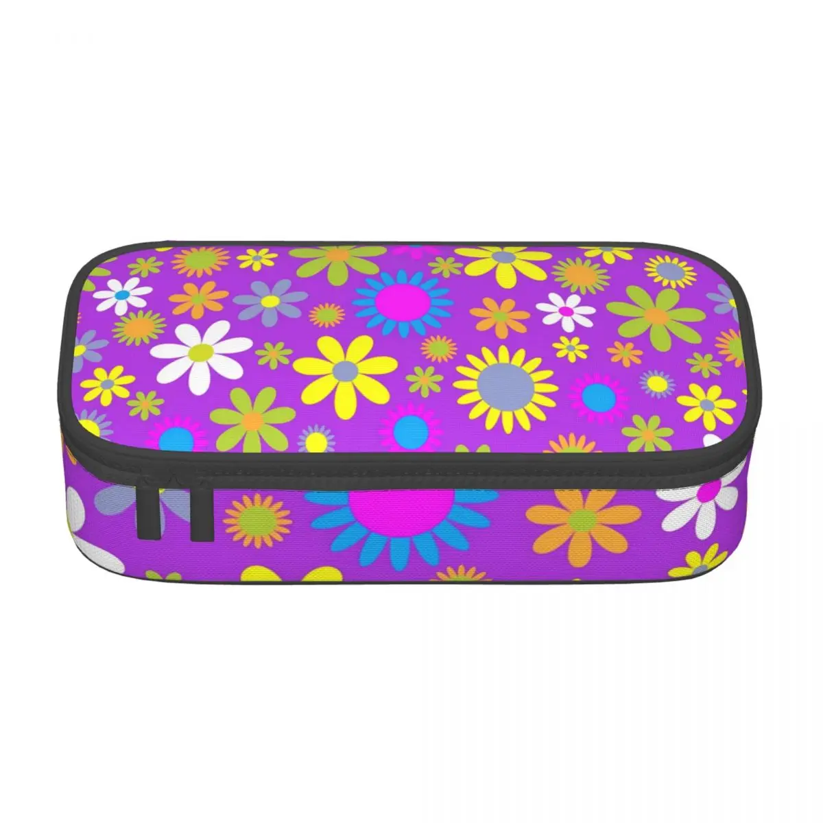 

Flower Power Print Pencil Case Retro 1960s University Teenager Zipper Pencil Box Fashion Large Capacity Pen Bag