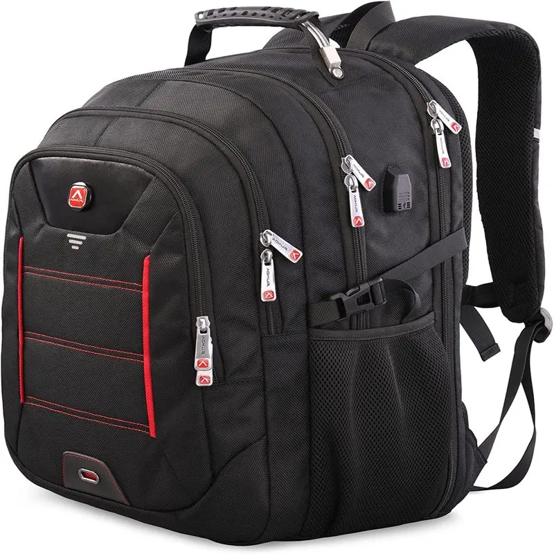 

Handsome Black Large 55L TSA Friendly RIFD Safe Travel Backpack for Men Women with USB Charging Port, 17.3 inch Carry on Bag for