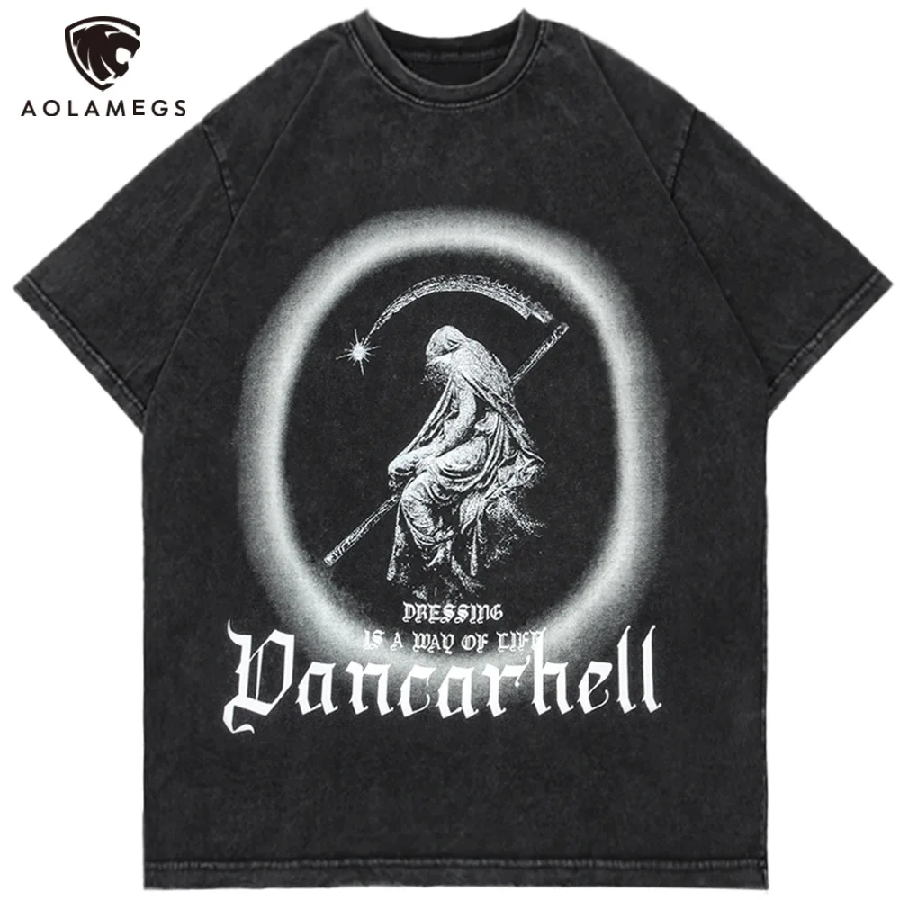 

Aolamegs Distressed T-shirt Men Ancient Statue Tee Punk Cool Harajuku Diablo Style Tops Skateboard Summer Cozy Streetwear Unisex