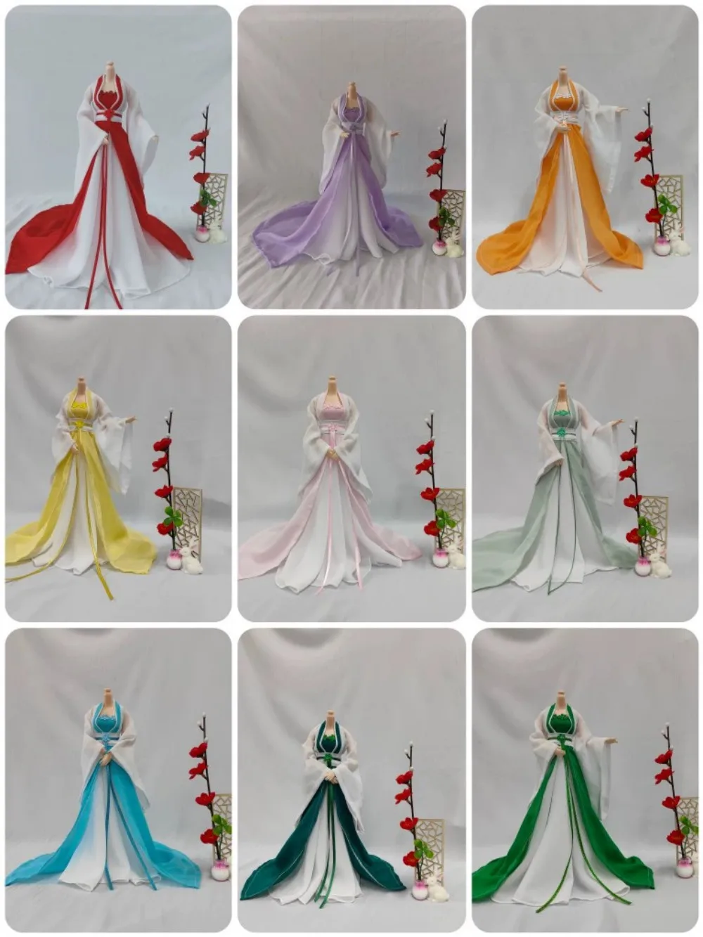 

1/6 Scale Female Long Dress 7 Girl Hanfu Chinese Ancient Tradition Suit Clothes for 12inch Action Figure Customize Toys