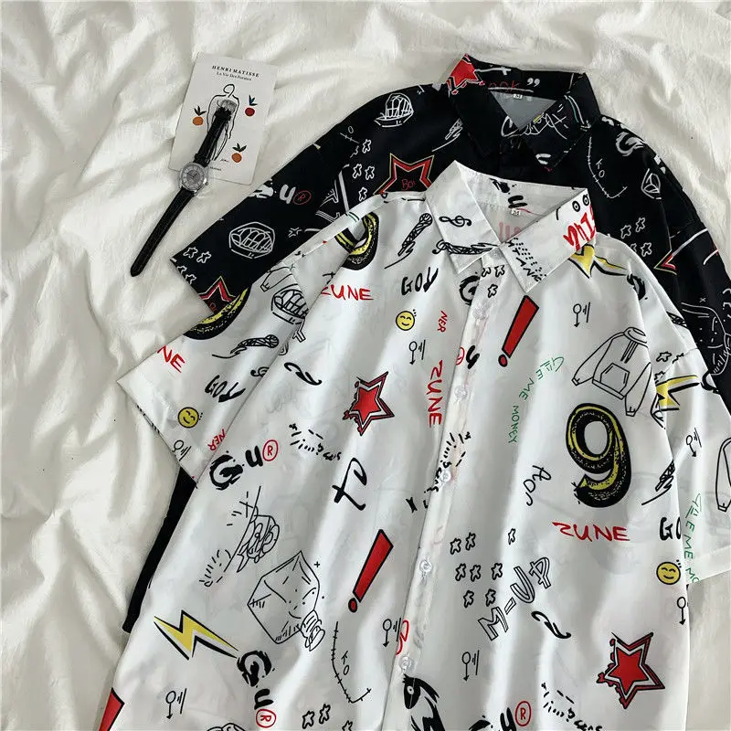 

Graffiti Full Print Hawaiian Shirt Men Womens Shirts Short Sleeve Beach Harajuku Shirt Summer Plus Size Korean Camisas De Mujer