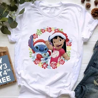 christmas aesthetic clothes disney lilo stitch cute t shirts festival gift young fashion womens tops xmas eve family t shirt